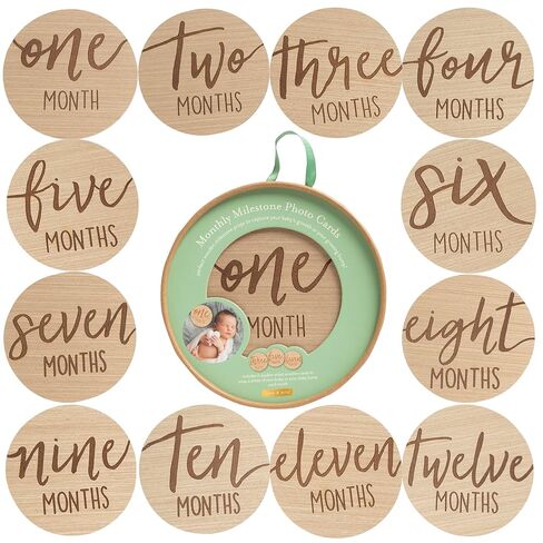 Kate & Milo Wooden Baby Monthly Milestone Discs, Pink Script Text, 12-Piece Double-Sided Month Markers for Newborn and Infant Photo Props in Saudi Arabia