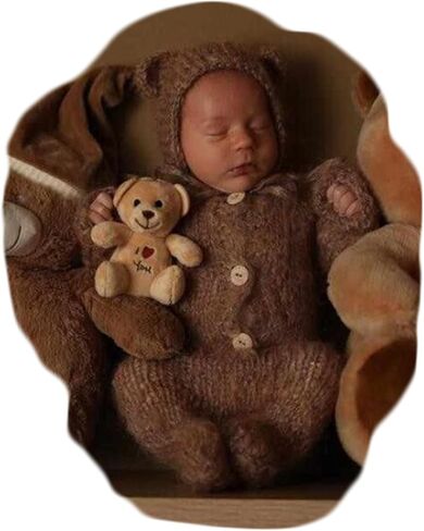 Newborn Baby Photography Outfits Kintted Bear Hat Romper, Newborn Photo Props Set for Girl Boy Infant photoshoot Props in Saudi Arabia
