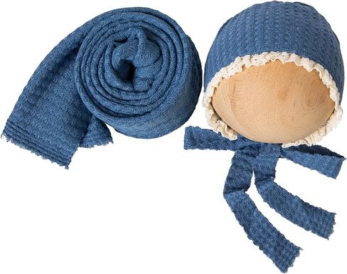 Newborn Infant Boys Girls Photography Props Knitted Bonnet and Wrap Swaddle Baby Photoshoot Stretch Blanket (White) in Saudi Arabia