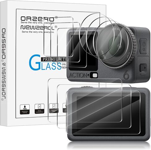 (3+3+3) Orzero متوافق مع DJI Osmo Action 6، 3 عبوات من واقي شاشة العرض + 3 عبوات من واقي الشاشة الخلفي + 3 عبوات من واقي عدسة الكاميرا من الزجاج المقسى 9H عالي الوضوح وخالي من الفقاعات ومضاد للخدش in Kuwait