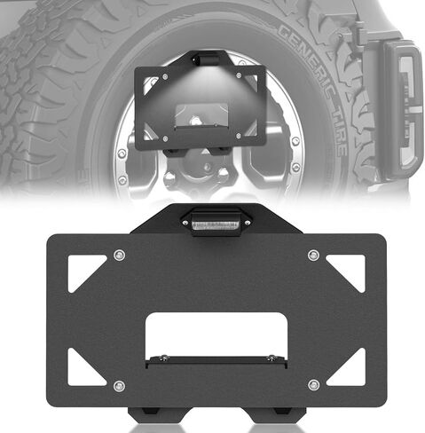 Universal Flip-Up Winch Mounting License Plate Frame Compatible with 10" Hawse Fairlead, Front License Holder Bracket Relocation, Bumper Winch Mount Roller, Fits Most Off-Road Cars Trucks SUVs in Saudi Arabia