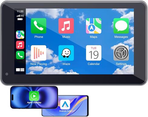 Wireless Apple CarPlay with Backup Camera: 7" HD Touchscreen Car Stereo - Bluetooth, GPS, Voice Control, Mirror Link, Plug-and-Play for All Vehicles in Kuwait