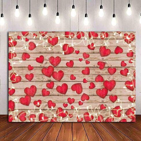 Vintage Red Love Heart Valentine's Day Theme Photography Backdrop Wedding Anniversary Bridal Shower Mother's Day Photo Background Studio Shoot Props 5x3ft in Kuwait