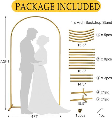 7.2FT Metal Wedding Arch Backdrop Stand – Gold Arch Backdrop for Party, Ceremony, Baby Shower, Birthday, Balloon Decorations – Indoor/Outdoor Metal Floral Arch Frame in Saudi Arabia