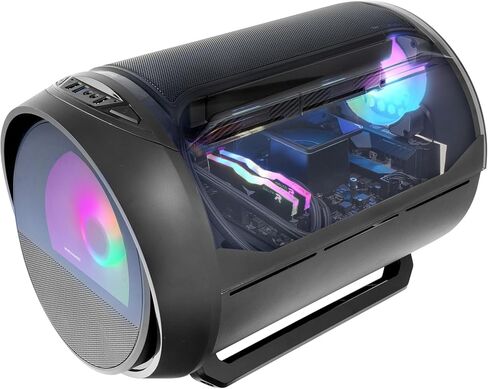 MC-Cylon Gaming Case MicroATX, Cylindrical Turbine Design, Tempered Glass and Curved Panoramic Upper Window, RGB Front Fan 200 mm + Rear Fan 120 mm, White in Kuwait