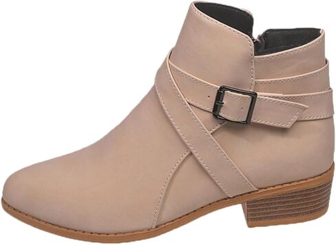 Women's Boots Strap Chelsea Block Heel Ankle Boots Closed Toe Stacked Heel Booties Shoes with Side Zipper in Saudi Arabia