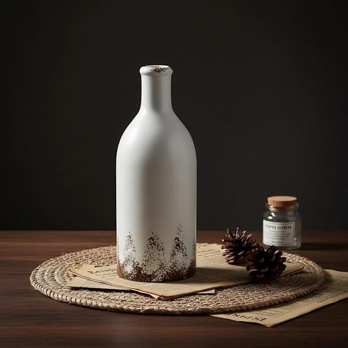 LOMANDA Handmade Ceramic Vase with 2 Handles, Rustic Farmhouse Flower Vase for Table Shelf Decor White Ceramic Vases Boho Decorative for Living Room Bedroom Kitchen Centerpiece Decorations, 8 inch in Saudi Arabia