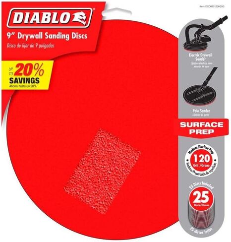 Diablo Hook & Lock ROS Sanding Discs for Drywall - Smooth Finish, Clog-Free Sanding - 9", 120 Grit, Medium, Aluminum Oxide Blend, 25-Pack - DCD090120H25G in Saudi Arabia
