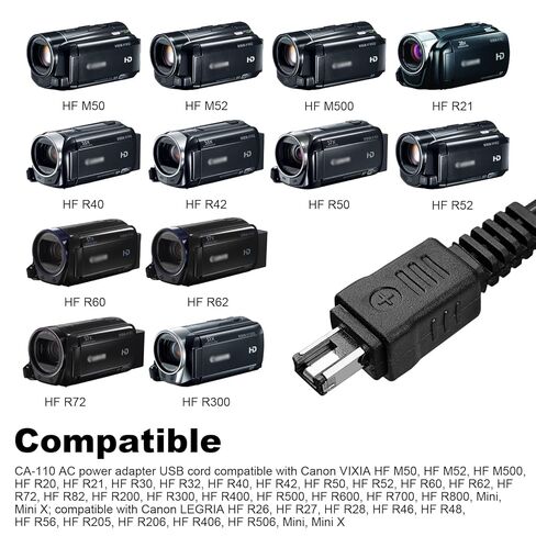 CA-110 USB Charger Compatible with Canon VIXIA HF R20 R21 R30 R32 R40 R42 R50 R52 R60 R62 R200 R300 R400 R500 R600 R700 R800 M50 M52 M500, LEGRIA HF R26 R206 Camcorders, 3.9ft in Saudi Arabia