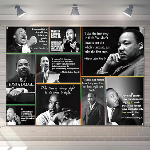 مارتن لوثر كينغ جونيور صورة بوث خلفية يوم MLK اقتباسات ديكورات تاريخ أسود شهر مدرسة الفصول الدراسية لوحة إعلانات ديكور (5.9 × 3.6 قدم) in Kuwait