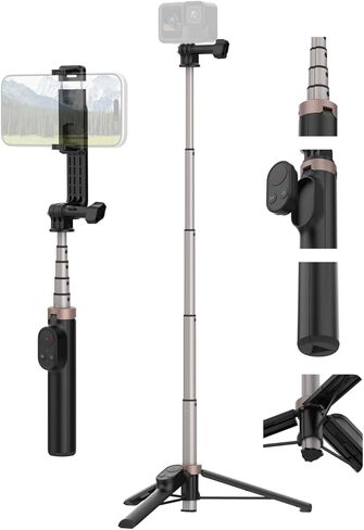 TELESIN Mini Selfie Stick & Phone Tripod for DJI Osmo 360 Action 6/5/4, GoPro Hero 13/12/11, Vlog Selfie Stand with 80m Remote and Phone Clip for iPhone & Android, Portable Vlogging Tripods for Travel in Saudi Arabia
