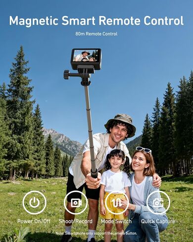 TELESIN Mini Selfie Stick & Phone Tripod for DJI Osmo 360 Action 6/5/4, GoPro Hero 13/12/11, Vlog Selfie Stand with 80m Remote and Phone Clip for iPhone & Android, Portable Vlogging Tripods for Travel in Saudi Arabia