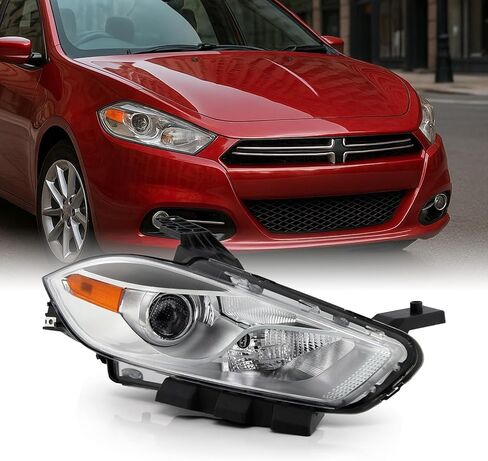 AKKON - FITS 2013-2016 DODGE DART [نوع الهالوجين] جهاز الإسقاط المصباح الرئيسي للركاب الأيمن الجانب الأيمن مع نموذج الحافة الكروم in Saudi Arabia