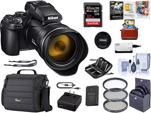 مجموعة الكاميرا الرقمية COOLPIX P1100 من Nikon مع طقم فلتر، وحقيبة كتف، وبطاقة ذاكرة، ومجموعة تنظيف، وقارئ بطاقات، ومحفظة بطاقة ذاكرة، ومجموعة برامج in Kuwait