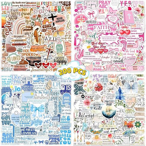207pcs ملصقات يسوع المسيحية ، ملصقات آية الكتاب المقدس الملهمة فينيل المقاومة للماء لزجاجات المياه وأجهزة الكمبيوتر المحمولة وأجهزة الكمبيوتر المحمولة والهدايا الدينية للأطفال والمراهقين والبالغين in Saudi Arabia
