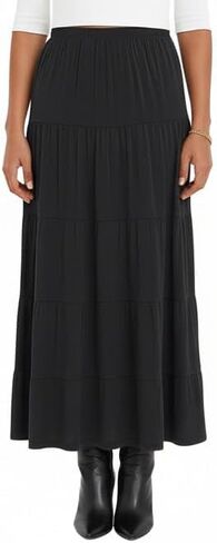 BABY O Women's Tiered Boho Gypsy Long Maxi Skirt Elastic Waist in Saudi Arabia