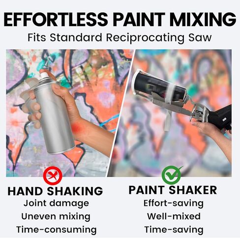 Silver Paint Shaker Attachment for Reciprocating Saw – Stainless Steel Spray Can Mixer Fits 2"-4" Cans – Fast Paint, Stain & Varnish Mixing Tool – Secure Straps, Universal Fit (Not for Bauer Saws) in Saudi Arabia