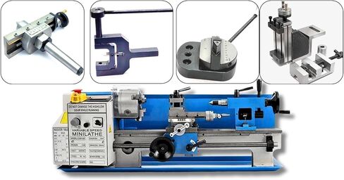 Package of 1 x Mini 7 x 14 Lathe Machine with 6 Free Compatible Accessories, Taper Turning, Radius Turning, Ball Turning, Vertical Slide, Z Angle Plate, Steel Grinding Vice in Saudi Arabia