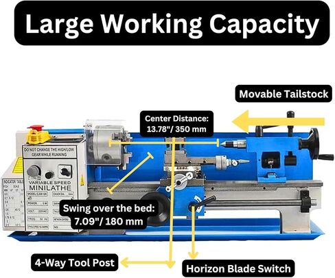 Package of 1 x Mini 7 x 14 Lathe Machine with 6 Free Compatible Accessories, Taper Turning, Radius Turning, Ball Turning, Vertical Slide, Z Angle Plate, Steel Grinding Vice in Saudi Arabia