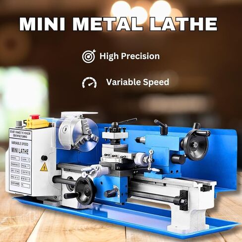 Package of 1 x Mini 7 x 14 Lathe Machine with 6 Free Compatible Accessories, Taper Turning, Radius Turning, Ball Turning, Vertical Slide, Z Angle Plate, Steel Grinding Vice in Saudi Arabia