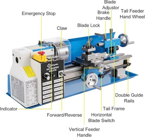 Package of 1 x Mini 7 x 14 Lathe Machine with 6 Free Compatible Accessories, Taper Turning, Radius Turning, Ball Turning, Vertical Slide, Z Angle Plate, Steel Grinding Vice in Saudi Arabia
