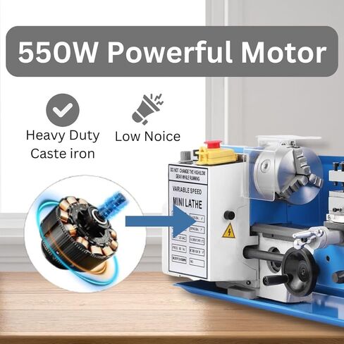 Package of 1 x Mini 7 x 14 Lathe Machine with 6 Free Compatible Accessories, Taper Turning, Radius Turning, Ball Turning, Vertical Slide, Z Angle Plate, Steel Grinding Vice in Saudi Arabia