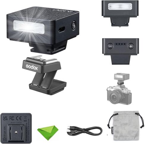 Godox iM20 Mini Flash+Hot Shoe Riser for Canon, Sony, Fuji, Nikon, Panasonic Olympus Pentax, 3s Recycle Time, Approx.440 Flash Times, Flash for Sony ZV1, NOT for Sony ZV-1F (Black) in Saudi Arabia