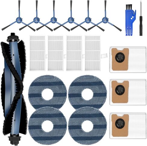 Chuancheng Omni C20 Replacement Kits for Eufy Omni C20 Vacuum Cleaner, 1 Main Brush, 4 HEPA Filters, 6 Side Brushes, 4 Mop Cloth Pads, 3 Dust Bags, 1 Cleaning Tool, 1 Screwdrivers, 20 Pack in Kuwait