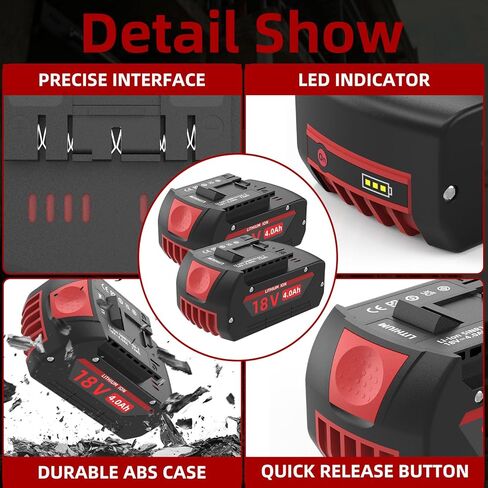 2 Pack 18V Replacement Battery for Bosch 18V Battery, Compatible with BAT609 BAT618 BAT609G BAT610G GBA18V80 GBA18V40 Battery & Cordless Tools, 4000mAh 72Wh Li-ion Rechargeable in Saudi Arabia