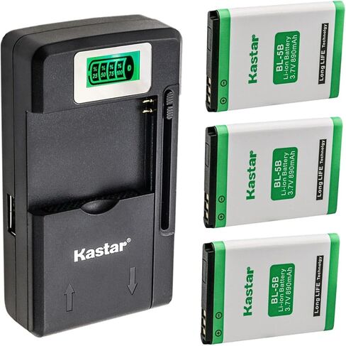 بطارية Kastar BL-5B وشاحن LCD ذكي بديل لـ Nok Classic 6121 Classic 6124 Classic 5320 XpressMusic 6062 6122c، Rollei 10050 10051 10052 10053 Sportsline 80 Sportsline 60 in Kuwait
