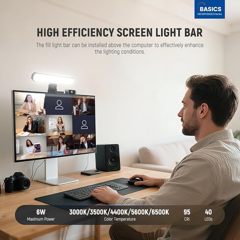 شريط إضاءة شاشة أساسيات NEEWER، مصباح LED ثنائي اللون بقدرة 6 وات مع حامل/جهاز تحكم عن بعد/تحكم باللمس للمنزل والمكتب ومؤتمرات الفيديو وإضاءة الكمبيوتر المحمول وكاميرا الويب والتكبير وقراءة بث الألعاب، L10 in Saudi Arabia