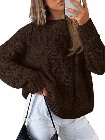 Trendy Queen Women's Oversized Cable Knit Crewneck Sweaters in Saudi Arabia