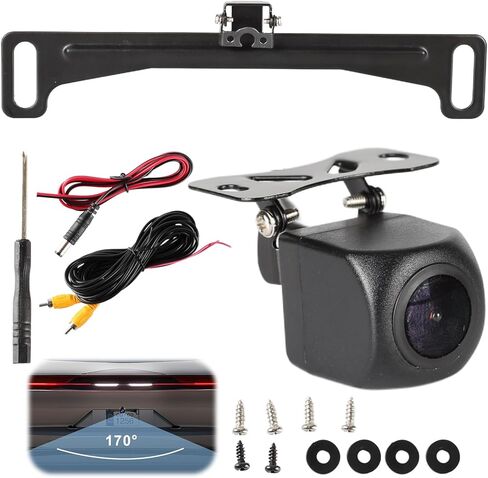 AHD 720P Metal Backup Camera Kit, Car Rear View Camera License Plate Bracket, 170° Wide Angle License Plate Rear View Camera with Clear Night Vision for Car/SUV/RV/Truck(HD/AHD) in Kuwait