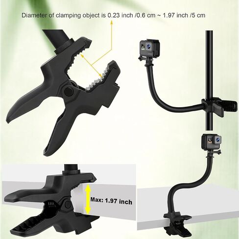 Upgraded Camera Jaws Flex Clamp Mount,11.8 inch Flexible Gooseneck Arm,Compatible for Gopro Hero 13/12/11/10/9/8/7/6/5/4/Max/Fusion,Insta360 one X1/X2/X3/R/RS,Mevo Start,DJI Osmo Pocket3 Action Camera in Saudi Arabia