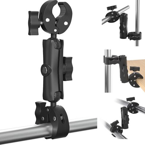 Super Double Clamp Mount Umbrella Camera Pole Clamp Holder,360° Magic Socket Arm Ball Head for Umbrella Chair Clip, Photo Studio Light Stand,Photo Boom Stand,Cross Bar,Stroller,Flag Holder Mount in Saudi Arabia