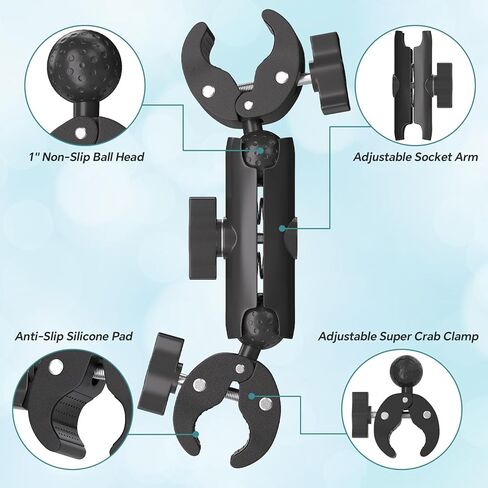 Super Double Clamp Mount Umbrella Camera Pole Clamp Holder,360° Magic Socket Arm Ball Head for Umbrella Chair Clip, Photo Studio Light Stand,Photo Boom Stand,Cross Bar,Stroller,Flag Holder Mount in Saudi Arabia