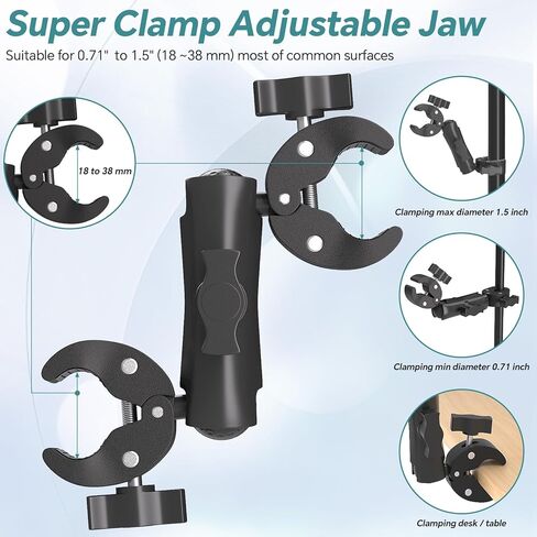 Super Double Clamp Mount Umbrella Camera Pole Clamp Holder,360° Magic Socket Arm Ball Head for Umbrella Chair Clip, Photo Studio Light Stand,Photo Boom Stand,Cross Bar,Stroller,Flag Holder Mount in Saudi Arabia