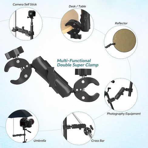 Super Double Clamp Mount Umbrella Camera Pole Clamp Holder,360° Magic Socket Arm Ball Head for Umbrella Chair Clip, Photo Studio Light Stand,Photo Boom Stand,Cross Bar,Stroller,Flag Holder Mount in Saudi Arabia