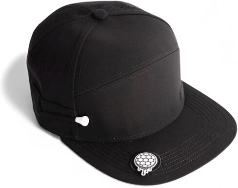 6 Panel Flat Bill Golf Hat - Snapback - Tee Holder with Tees & Bill Magnet with Ball Marker - 100% Custom Made Black in Saudi Arabia