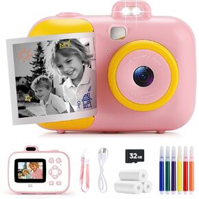 Instant Camera for Kids with 3 Roll Print Paper, 1080P HD Kids Cameras Instant Print Camera with 32GB SD Card, Kid Toys for Ages 5-7, Birthday for Girls Age 8-10 in Saudi Arabia