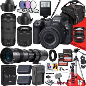 كاميرا Canon EOS R6 Mark II بدون مرآة مع عدسة مقاس 24-105 مم f/4-7.1 IS STM وRF 100-400 مم f/5.6-8 IS USM وعدسة 420-800 مم + قطعتين ذاكرة سعة 128 جيجابايت + مرشحات + حامل ثلاثي القوائم + المزيد (حزمة 38 قطعة) (متجددة) in Kuwait