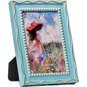 5x7 Picture Frame in Blue with Gold Irregular Lines Border, Resin Frame with Real Glass, Display 5x7 Photos Matted to 4x6, Vertical and Horizontal Desk Tabletop or Wall Hanging in Saudi Arabia