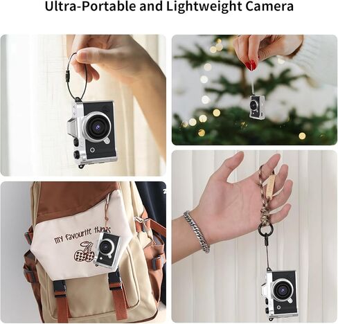 Mini Keychain Camera - 2K FHD Tiny Retro Digital Camera with 32GB Card, 1.47" Screen & OTG Adapter, Vintage Compact Micro Pocket Camera for Kids,Travel,Party (Black) in Kuwait