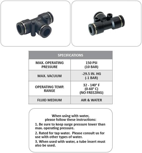 Pneumatic Tee, 1/4" OD Female Push to Connect T-style Air Line Fittings - 10 Pack in Saudi Arabia