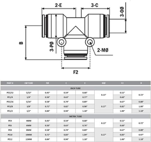 Pneumatic Tee, 1/4" OD Female Push to Connect T-style Air Line Fittings - 10 Pack in Saudi Arabia