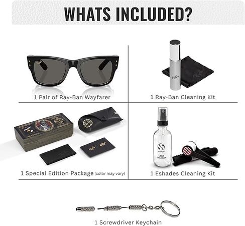 Ray-Ban RB0840S MEGA WAYFARER BLACKED OUT COLLECTION Square Shaped Sunglasses with Official RAYBAN Eyewear Kit in Saudi Arabia