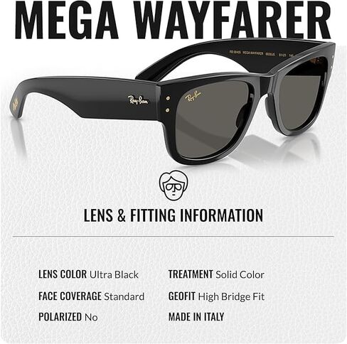 Ray-Ban RB0840S MEGA WAYFARER BLACKED OUT COLLECTION Square Shaped Sunglasses with Official RAYBAN Eyewear Kit in Saudi Arabia
