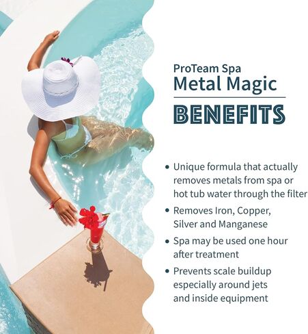 Proteam Spa Metal Magic - Spa Metal Remover for Hot Tub with SplashWiz Hot Tub Chemicals Care Guide - Made in USA (1 qt) in Saudi Arabia