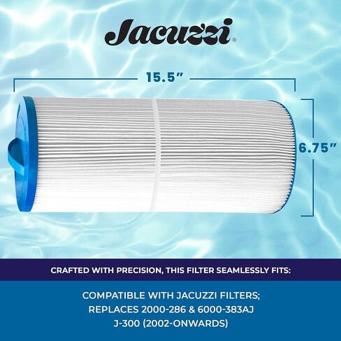 Jacuzzi ProClear 75 Sq Ft Trilobal Polyester Media, Replacement Spa Filter 6540‑164J, Fits 2002–2025 J‑300 Series Hot Tubs, Twist-Off Cap for Mineral Sanitizer Sticks, Maintains Water Clarity in Saudi Arabia