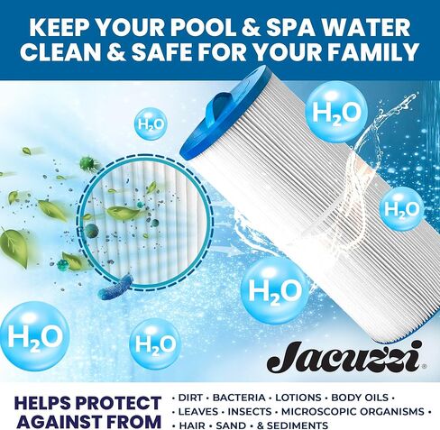 Jacuzzi ProClear 75 Sq Ft Trilobal Polyester Media, Replacement Spa Filter 6540‑164J, Fits 2002–2025 J‑300 Series Hot Tubs, Twist-Off Cap for Mineral Sanitizer Sticks, Maintains Water Clarity in Saudi Arabia